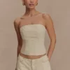 Broderad denimkorsett i ebenholts – kräm Broderad denimkorsett i ebenholts – kräm