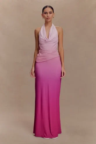 Bruna Slinky Fishtail Maxikjol – Ombre Rosa