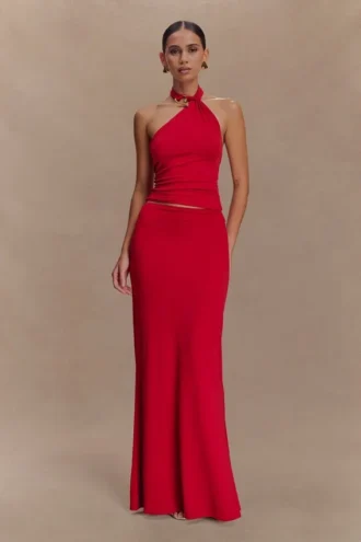 Bruna Slinky Fishtail Maxikjol – Röd