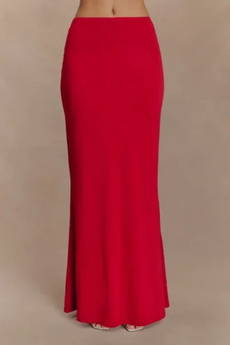 Bruna Slinky Fishtail Maxikjol – Röd