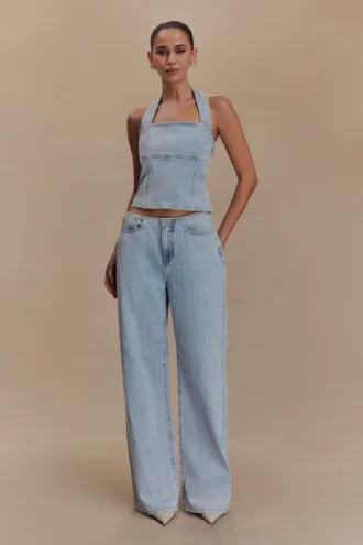 Caitlin Mid Rise Denim Jeans – Ljusblå