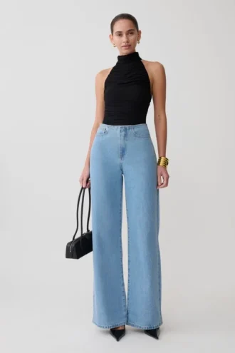 Matilda rynkad bodysuit i mesh – svart