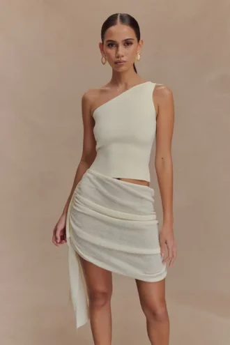 Cali Drape Kjol Knit Mini Klänning – Ivory