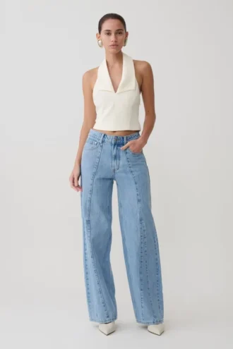 Roy midjehöga Denim-jeans med vida ben – klassiskt blå
