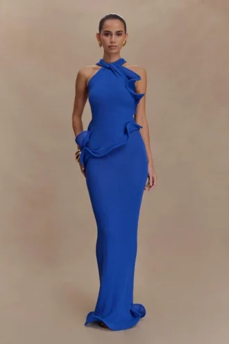 Caprice Halter Knit Maxi Klänning – Cobalt