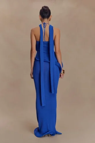 Caprice Halter Knit Maxi Klänning – Cobalt