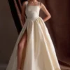 Carla Ruched Gown – Cream Ivory