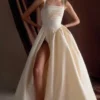 Carla Ruched Gown – Cream Ivory