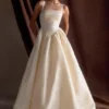 Carla Ruched Gown – Cream Ivory