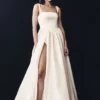Carla Ruched Gown – Cream Ivory