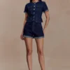 Carlene Denim shorts med uppvikt fåll – indigoblå