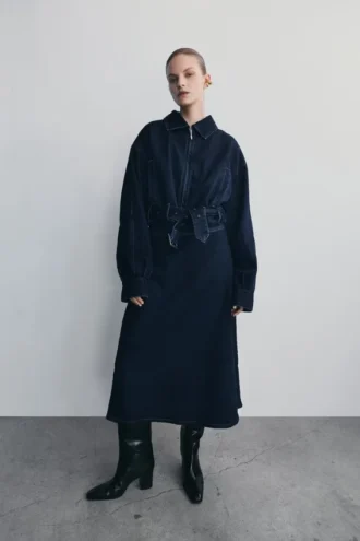 Cecilia A-linjeformad midikjol i Denim – indigoblå