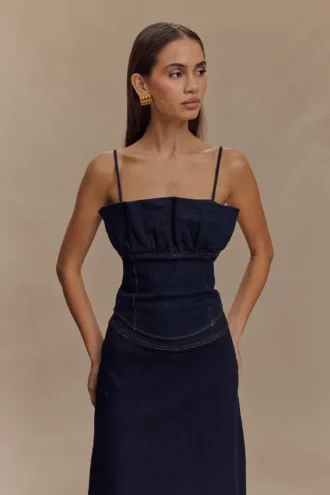 Cecilia Denim Frill Corset – Indigoblå