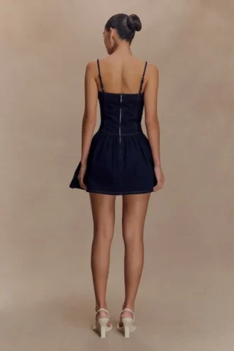 Cheyenne Scallop Denim Mini Klänning – Indigo Blue Cheyenne Scallop Denim Mini Klänning – Indigo Blue