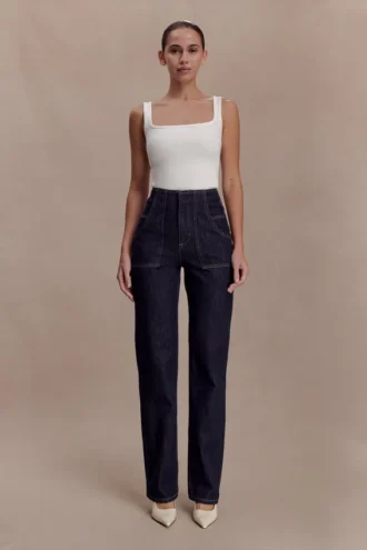 Clarrissa högmidjade jeans – tvättad indigoblå