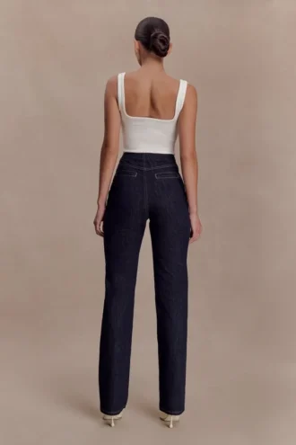 Clarrissa högmidjade jeans – tvättad indigoblå