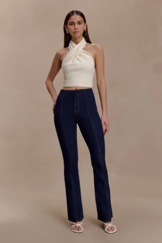 Clio-jeans med paneler och utsvängda ben – indigoblå