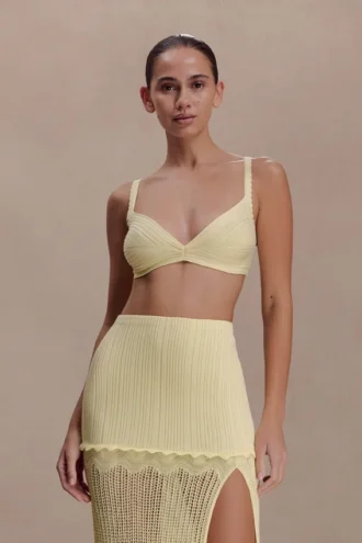 Coleene Pointelle-stickade topp – Lemon