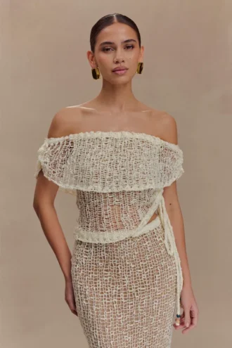 Cordelia off-shoulder-toppar – elfenben