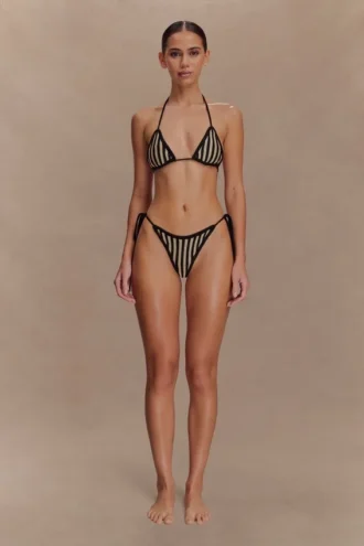 Corrie Crochet Tie Up Bikini Bottom – Svart och neutrala ränder