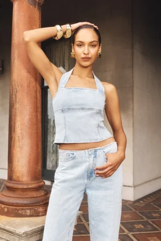 Dayna Denim Halter Top – Ljusblå