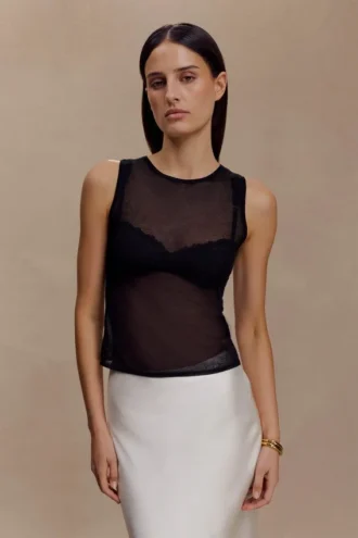 Dollie Sheer Knit Tank Top – Svart