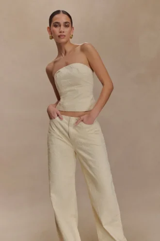 Ebony broderade Denim-jeans – krämfärgade