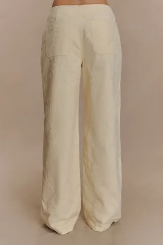 Ebony broderade Denim-jeans – krämfärgade