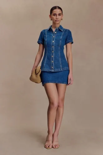 Ellie Denim minikjol – mörkblå