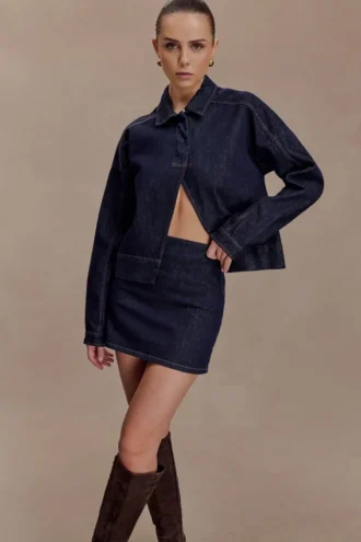 Ellie Denim minikjol – tvättad indigoblå