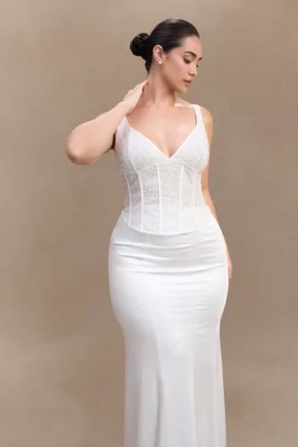 Elsie pärlbroderad bustier-top – vit