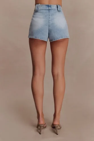 Erin midjehöga Denim Shorts – tvättade ljusblå Erin midjehöga Denim Shorts – tvättade ljusblå