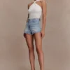 Erin midjehöga Denim Shorts – tvättade ljusblå Erin midjehöga Denim Shorts – tvättade ljusblå