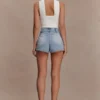 Erin midjehöga Denim Shorts – tvättade ljusblå Erin midjehöga Denim Shorts – tvättade ljusblå