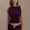 Erina Slinky topp med öppen rygg – Aubergine