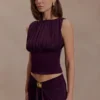 Erina Slinky topp med öppen rygg – Aubergine