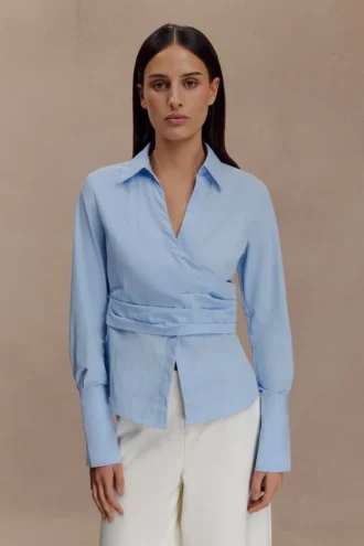 Eugenia Wrap Cotton Shirt – Blå
