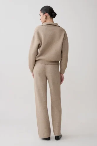 Evan stickade byxor med vida ben – beige melerad