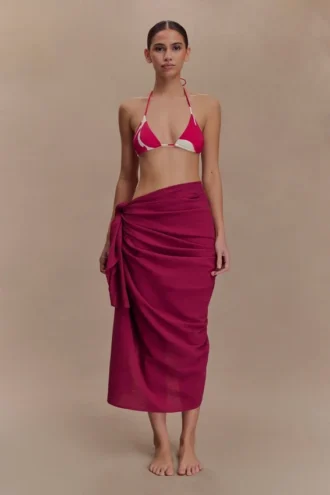 Evie bomullssarong – vinröd