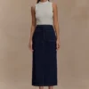 Fallon denimkjol i midilängd – indigoblå Fallon denimkjol i midilängd – indigoblå