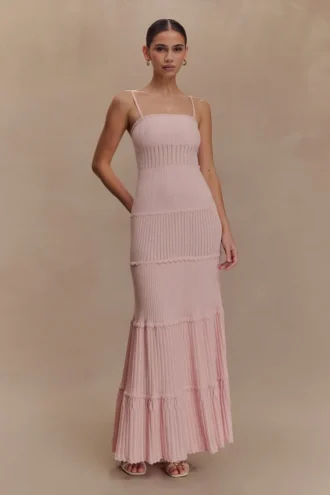 Finley Pointelle Knit Maxi Klänning – Baby Pink