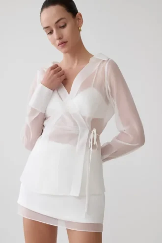 Frankie Organza Cross Over-skjorta – Vit