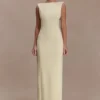 Galilea draperad maxiklänning i crepe – Lemon