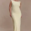 Galilea draperad maxiklänning i crepe – Lemon