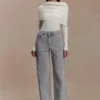 Georgette-Denim-jeans i midjehöjd med paneler – grå