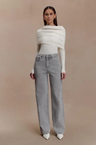 Georgette-Denim-jeans i midjehöjd med paneler – grå