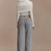 Georgette-Denim-jeans i midjehöjd med paneler – grå