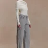 Georgette-Denim-jeans i midjehöjd med paneler – grå