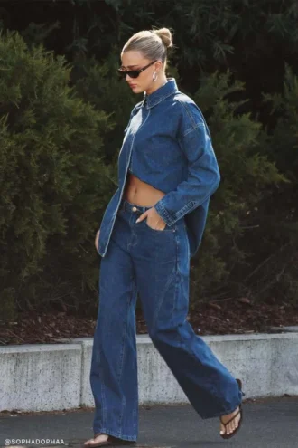 Georgette-Denim-jeans med paneler och medelhög midja – mörkblå