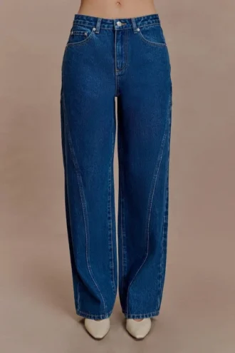 Georgette-Denim-jeans med paneler och medelhög midja – mörkblå